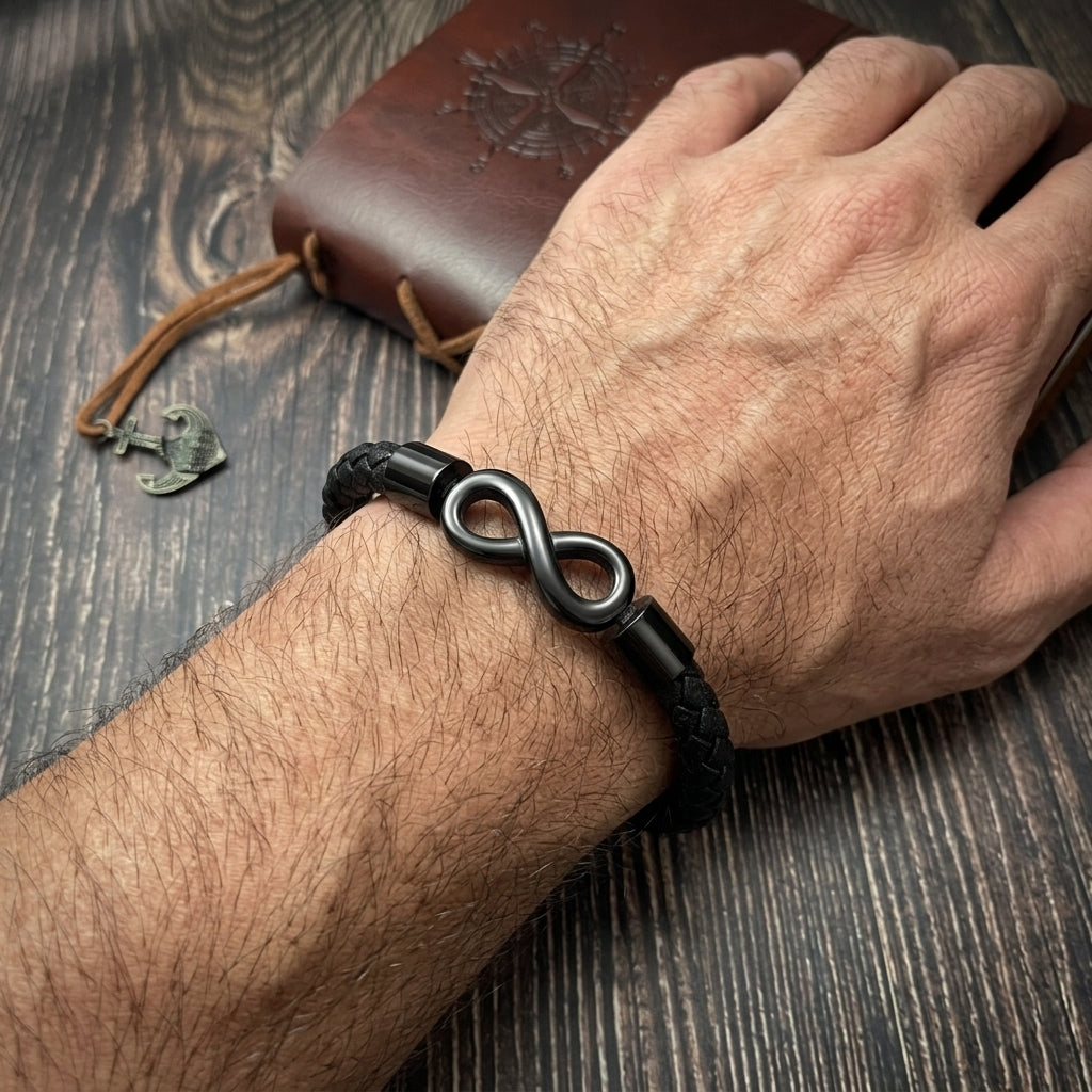 Christmas Gift for Nephew Personalized Black Braided Leather Infinity Bracelet To My Nephew Card Birthday Christmas Gift for Nephew Jewelry