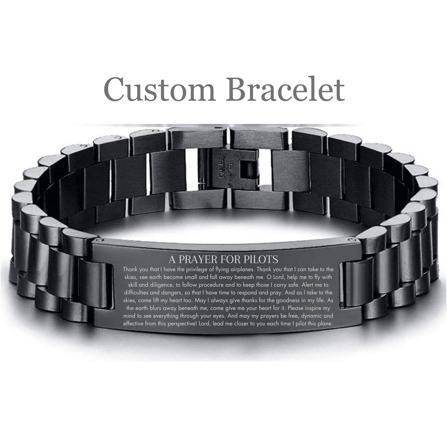 Custom Pilot Prayer Bracelet - Engraved Aviation Gift for Pilots - Stainless Steel Adjustable Wristband