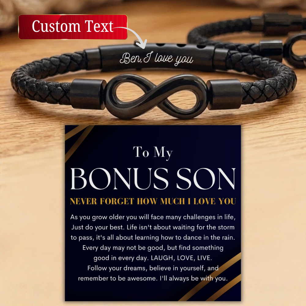 Personalized Bonus Son Christmas Gift Custom Name Date Bracelet Adjustable Christmas Gift for Unbiological Son. Stepson Birthday Idea Gift