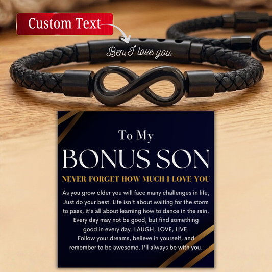 Personalized Bonus Son Christmas Gift Custom Name Date Bracelet Adjustable Christmas Gift for Unbiological Son. Stepson Birthday Idea Gift