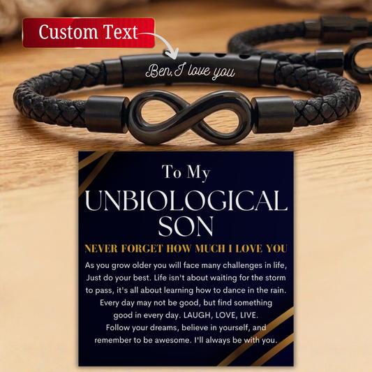 To My Unbiological Son Bracelet Personalized Gift from Stepmom, Custom Engraved Infinity Bracelet Gift for Adopted Son Christmas Foster Son
