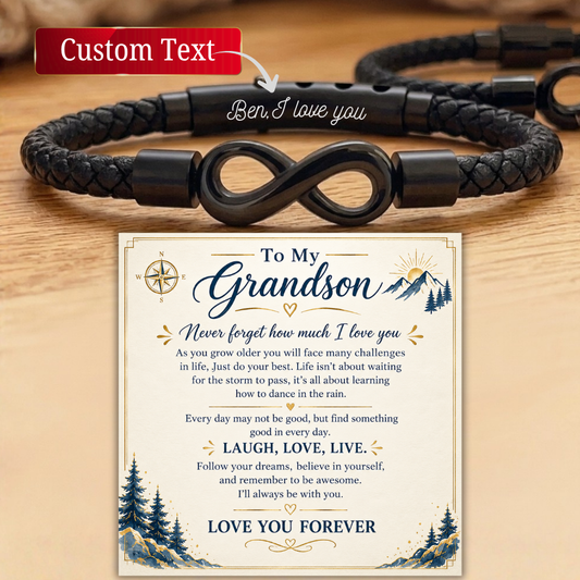To My Grandson Gift from Grandparents, Grandson Bracelet Christmas Gift Keepsake for Grandson Personalized Name Grandson Meaningful Gift
