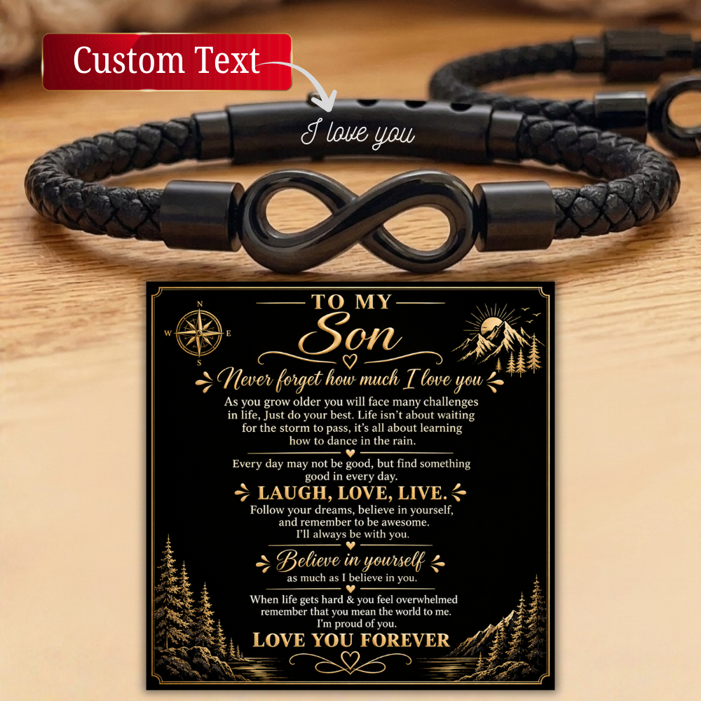 Son Mother Leather Bracelet Infinity Knot Personalized To My Son Bracelet Christmas Custom Name Men Jewelry for boy Engraved Secret Message