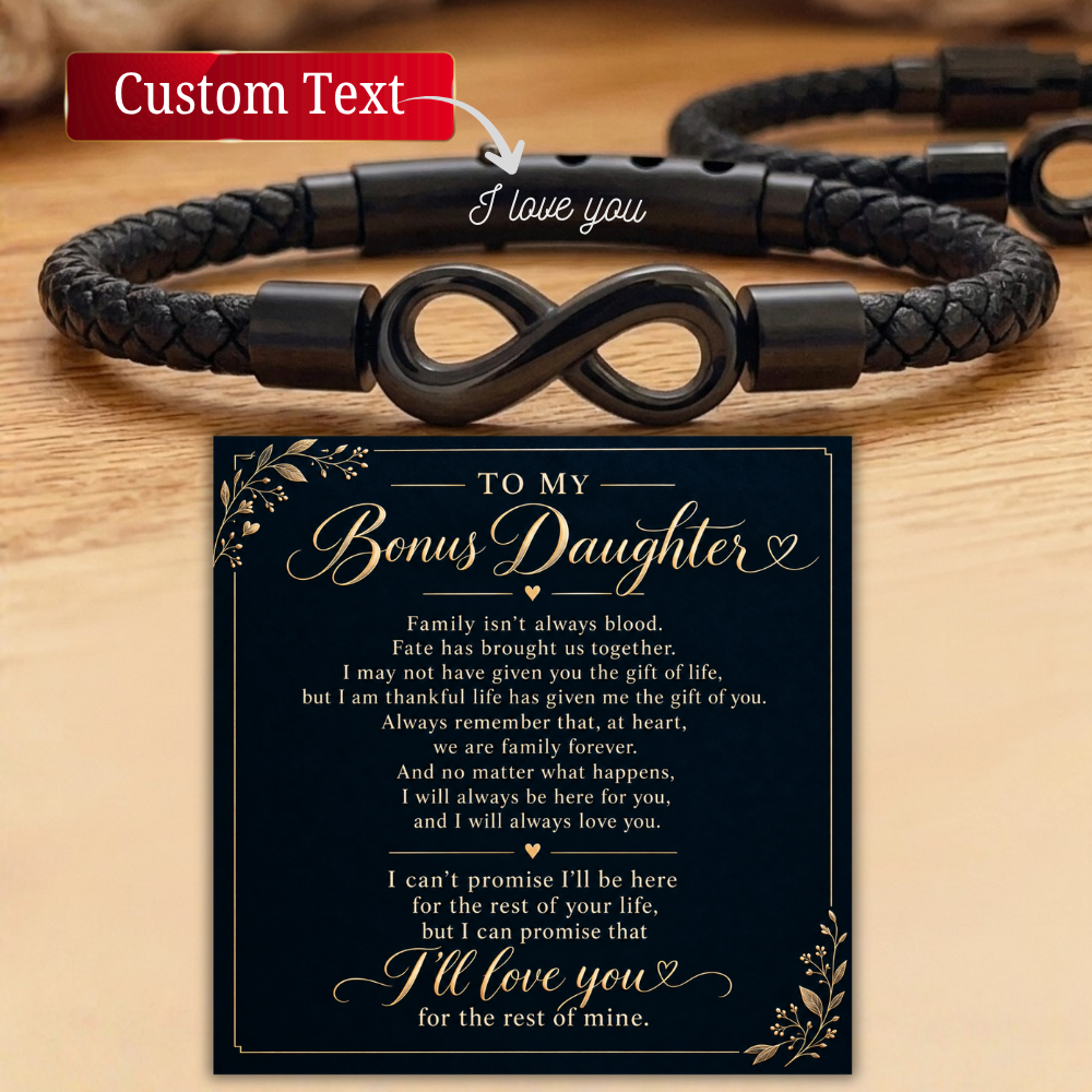 To My Bonus Daughter Bracelet Personalized Gift from Mom Dad, Stepdaughter Infinity Bracelet Message Card, Bonus Daughter Christmas Jewelry