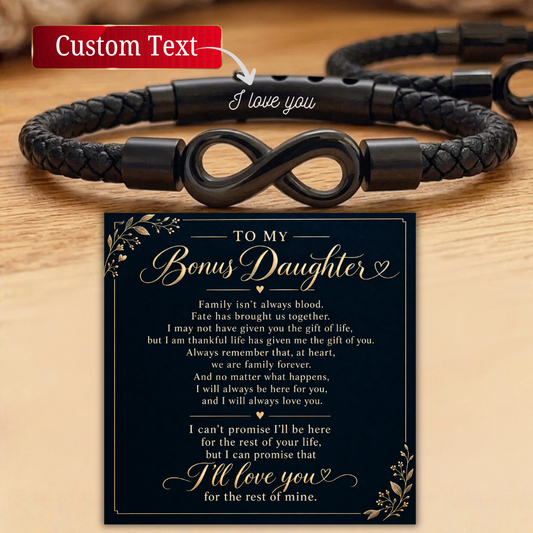 To My Bonus Daughter Bracelet Personalized Gift from Mom Dad, Stepdaughter Infinity Bracelet Message Card, Bonus Daughter Christmas Jewelry
