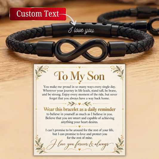 Personalized Son Bracelet From Mom Dad, To My Son Braided Leather Mens Bracelet, Engraved Name Son Christmas Birthday Gifts From Parents