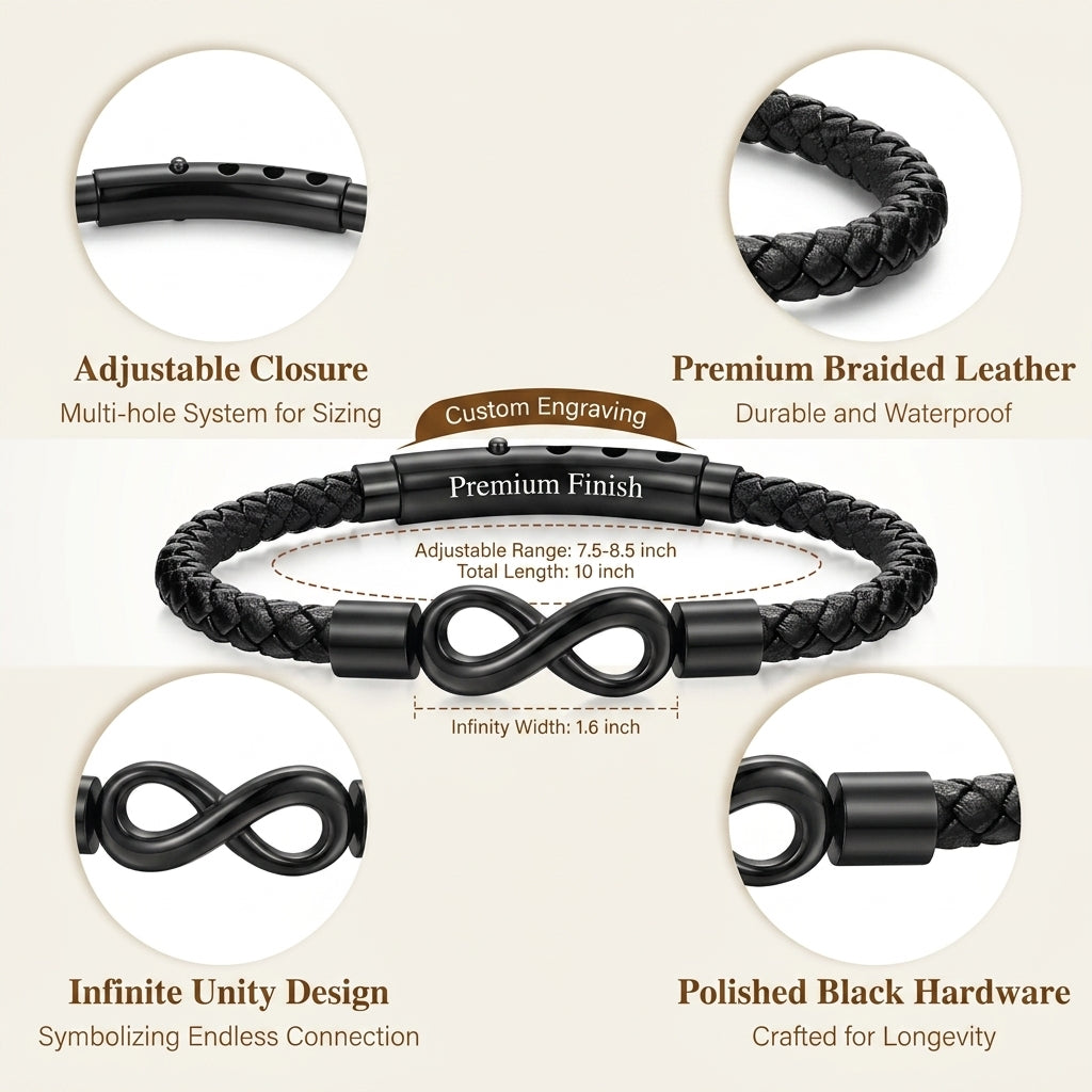 Christmas Gift for Nephew Personalized Black Braided Leather Infinity Bracelet To My Nephew Card Birthday Christmas Gift for Nephew Jewelry
